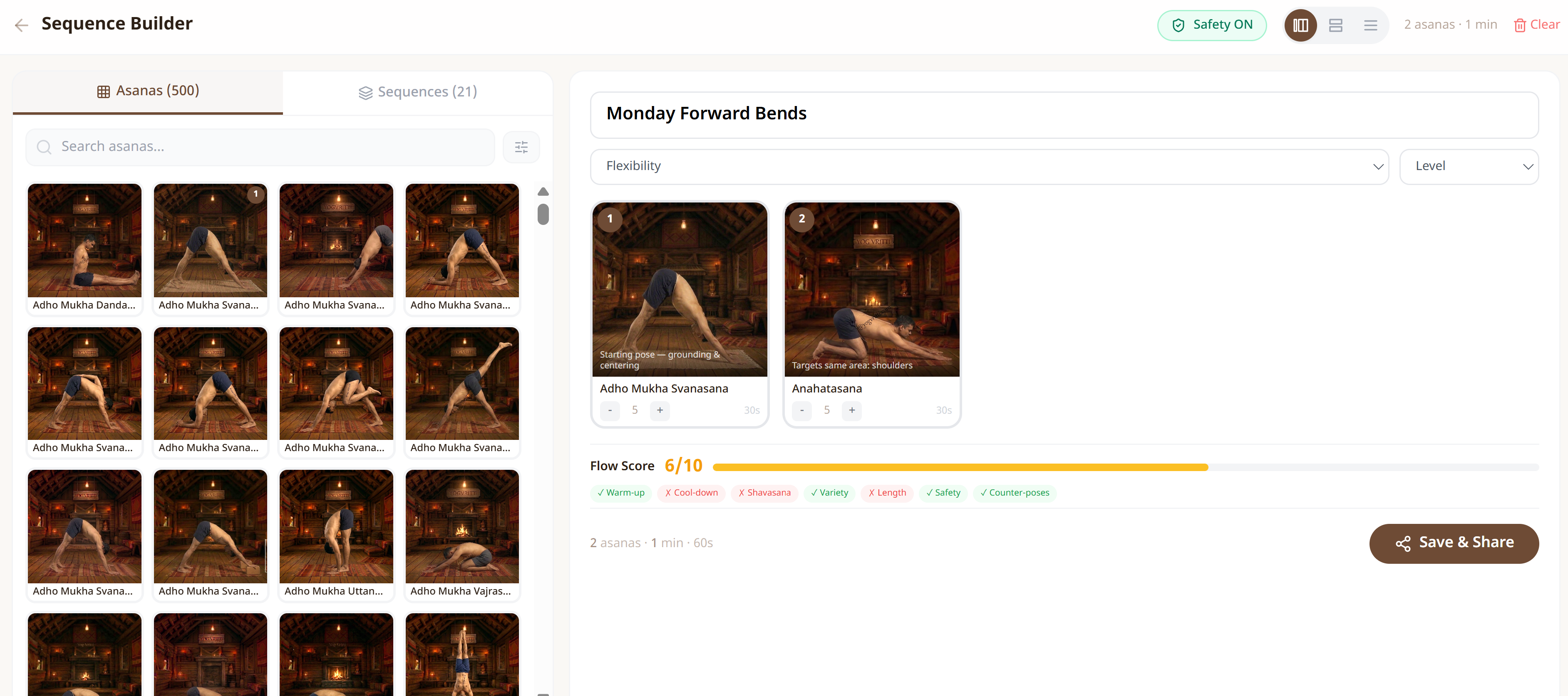 Add poses — Flow Score updates in real time